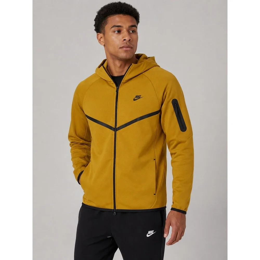 Nike Mens Tech Fleece Full Zip Hoodie Mustard Yellow HV0949-352 XXL NWT